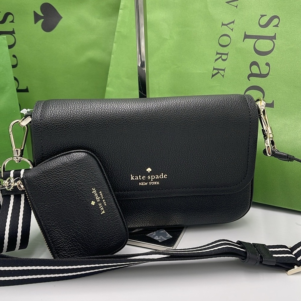 KATE SPADE Rosie Pebble Leather Small Flap Crossbody Black NWT - Picture 9 of 16